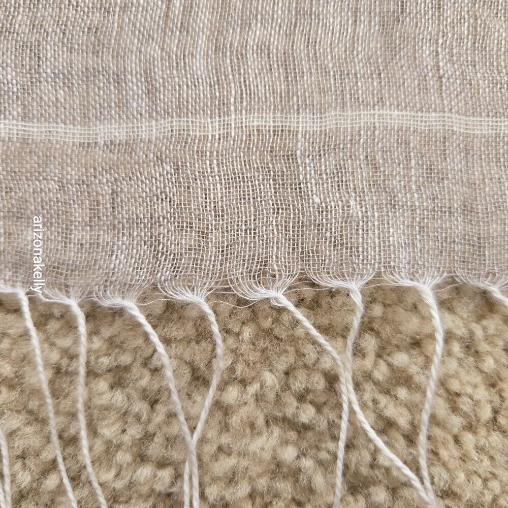 Linen Scarf Tan With White Stripes - Picture 4 of 9